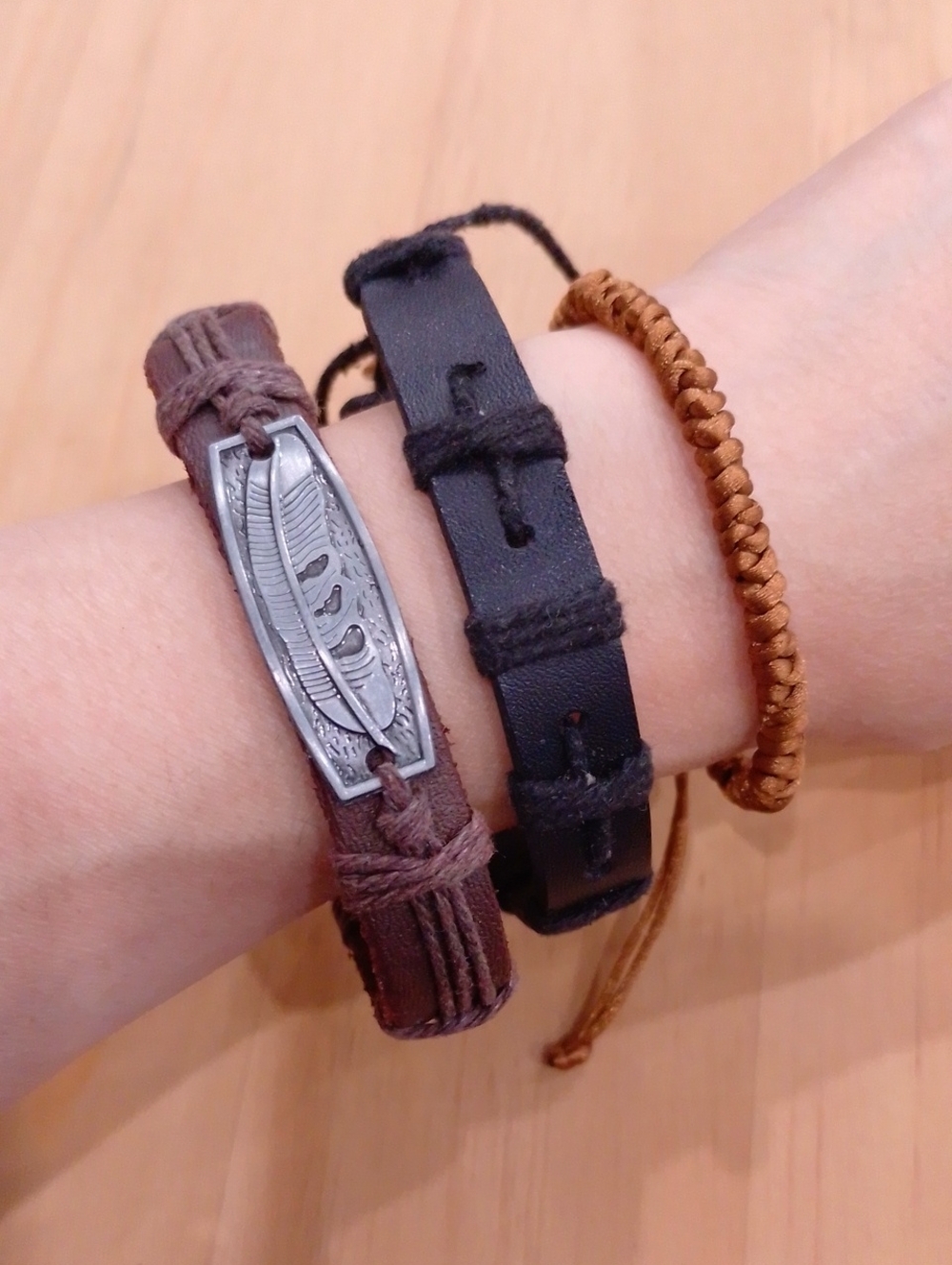 🆕 Set 3 Women Men Leather Corded Bracelets
